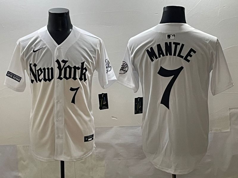 Men 2025 New York Yankees #7 Mantle White Five generations Joint Name Nike MLB Jersey style 7